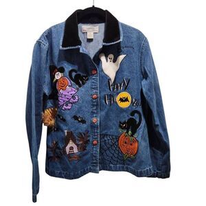 Vintage Passport Halloween decor denim shacket shirt jacket small
